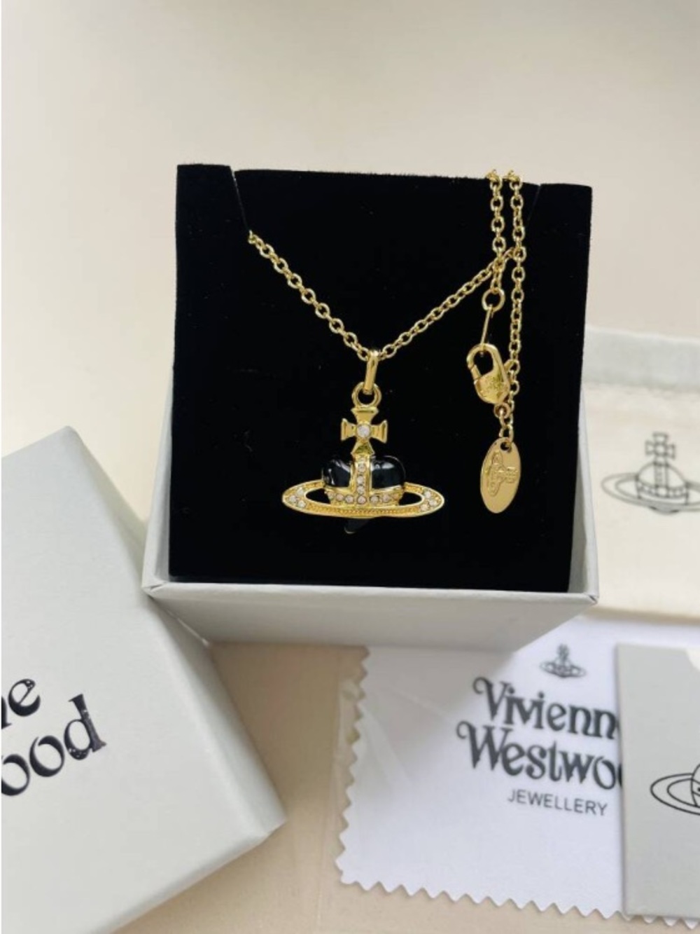 Vivienne Westwood Black Heart Pendant Gold Necklace